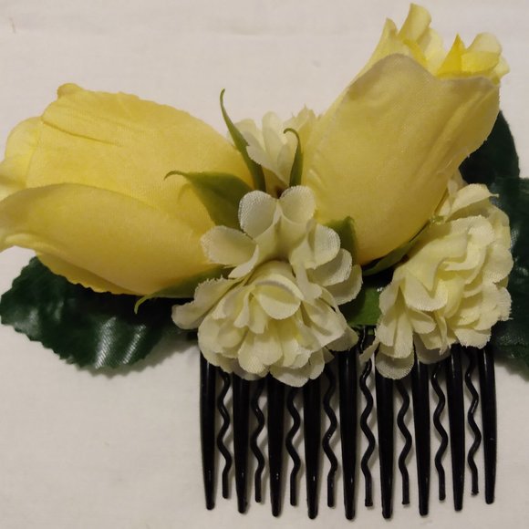 🌹Handmade🌹Yellow Roses Flower Hair Comb - Picture 1 of 1